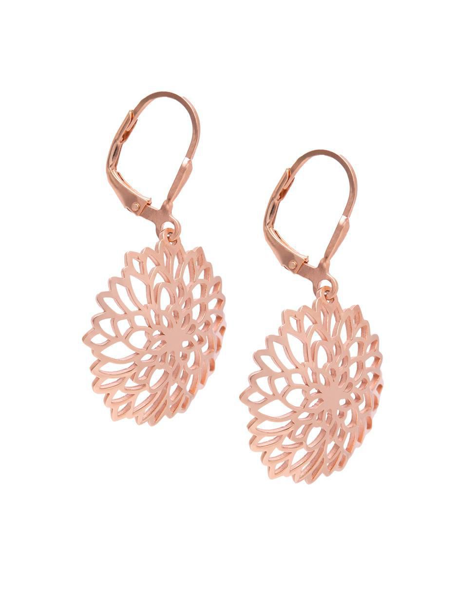 Aretes de flor Dalia de plata P 925 con acabado baño de oro rosa 2
