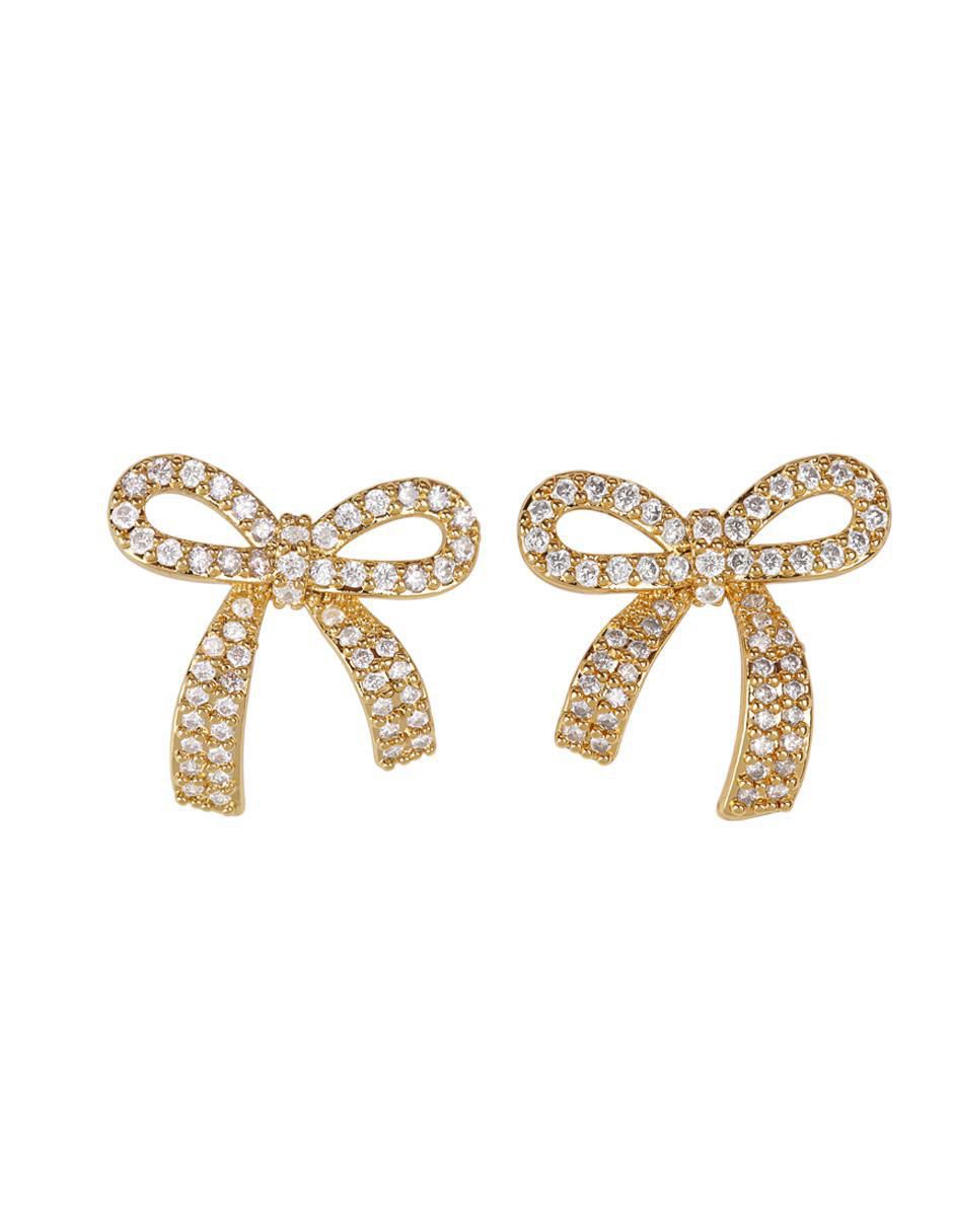Broqueles de moño Moñitos Linda con acabado baño de oro zirconia cúbica