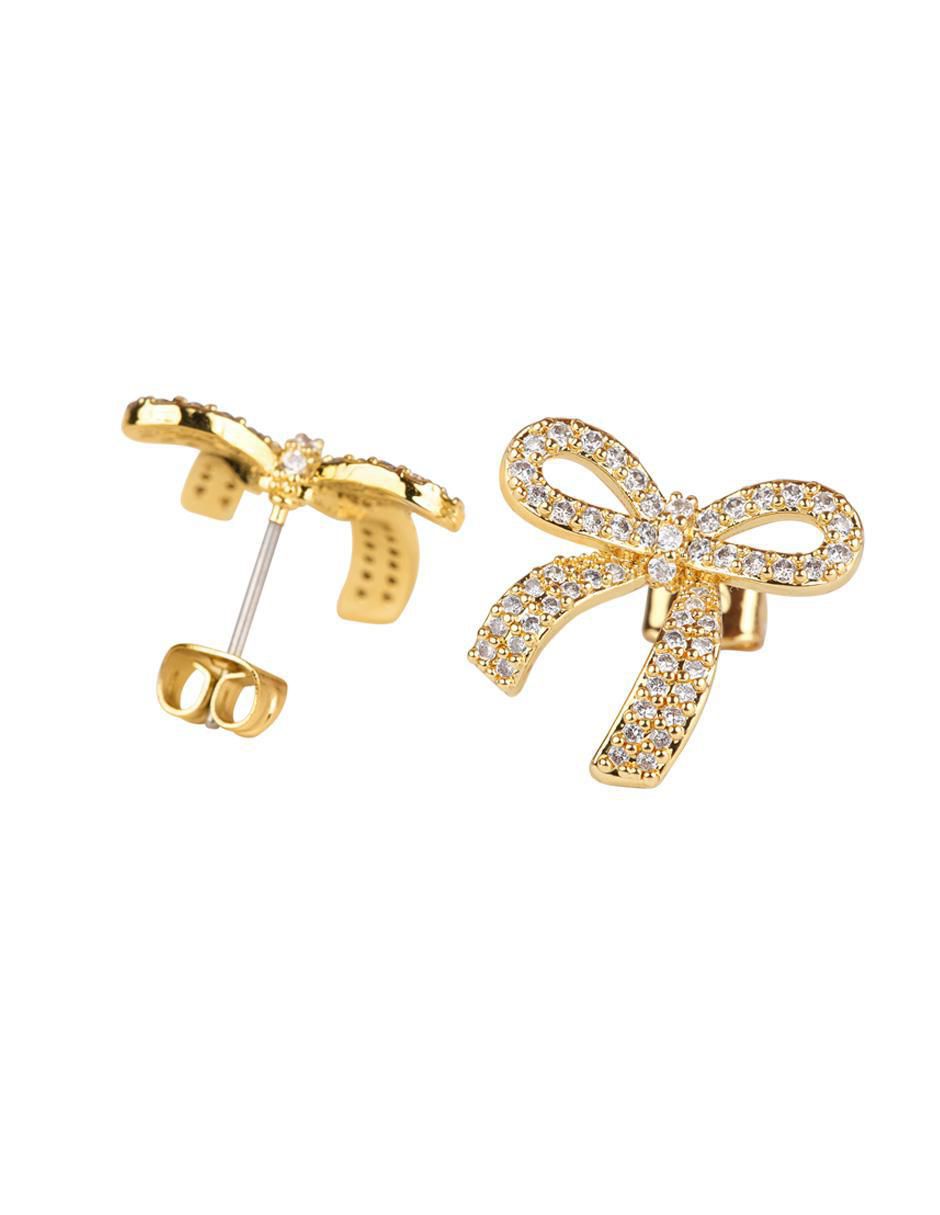 Broqueles de moño Moñitos Linda con acabado baño de oro zirconia cúbica 4