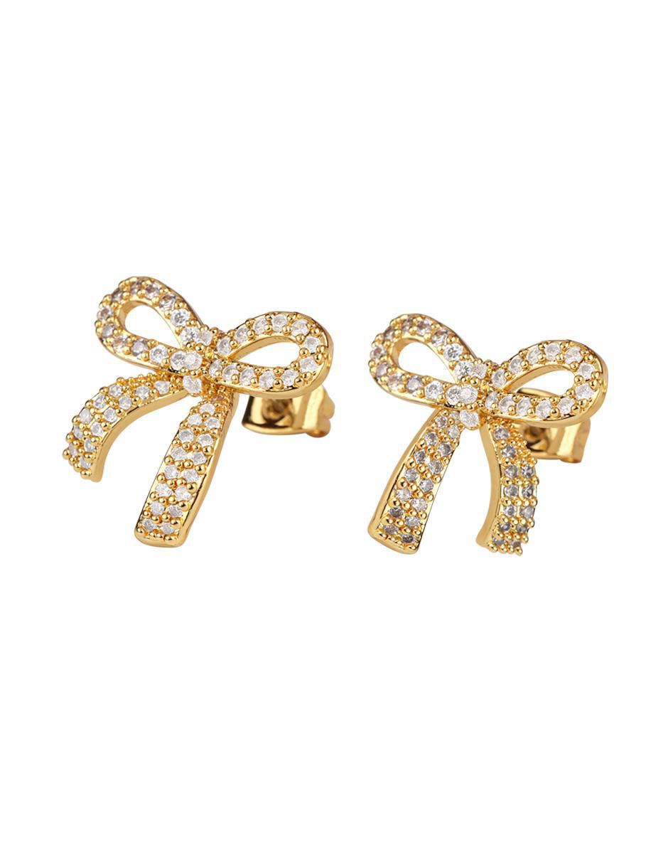 Broqueles de moño Moñitos Linda con acabado baño de oro zirconia cúbica 5