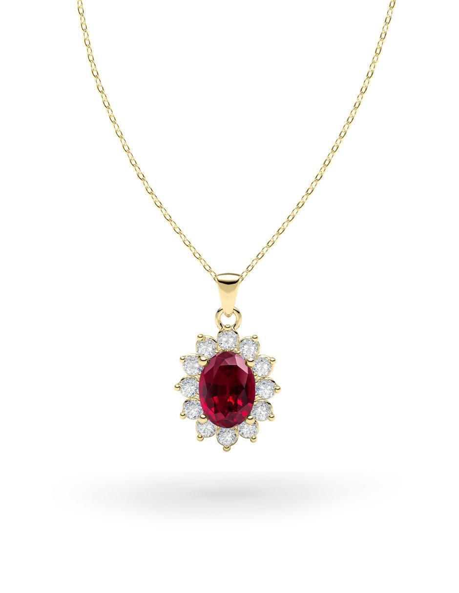 Collar con dije ovalado de oro 14 K