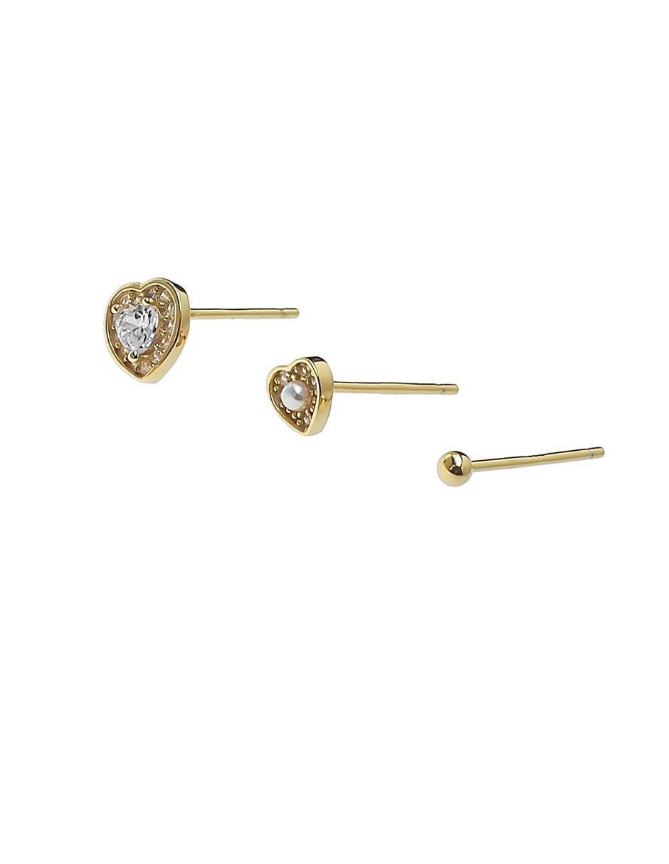 Set de aretes de corazón de plata P 925 con acabado chapa de oro circonita 2
