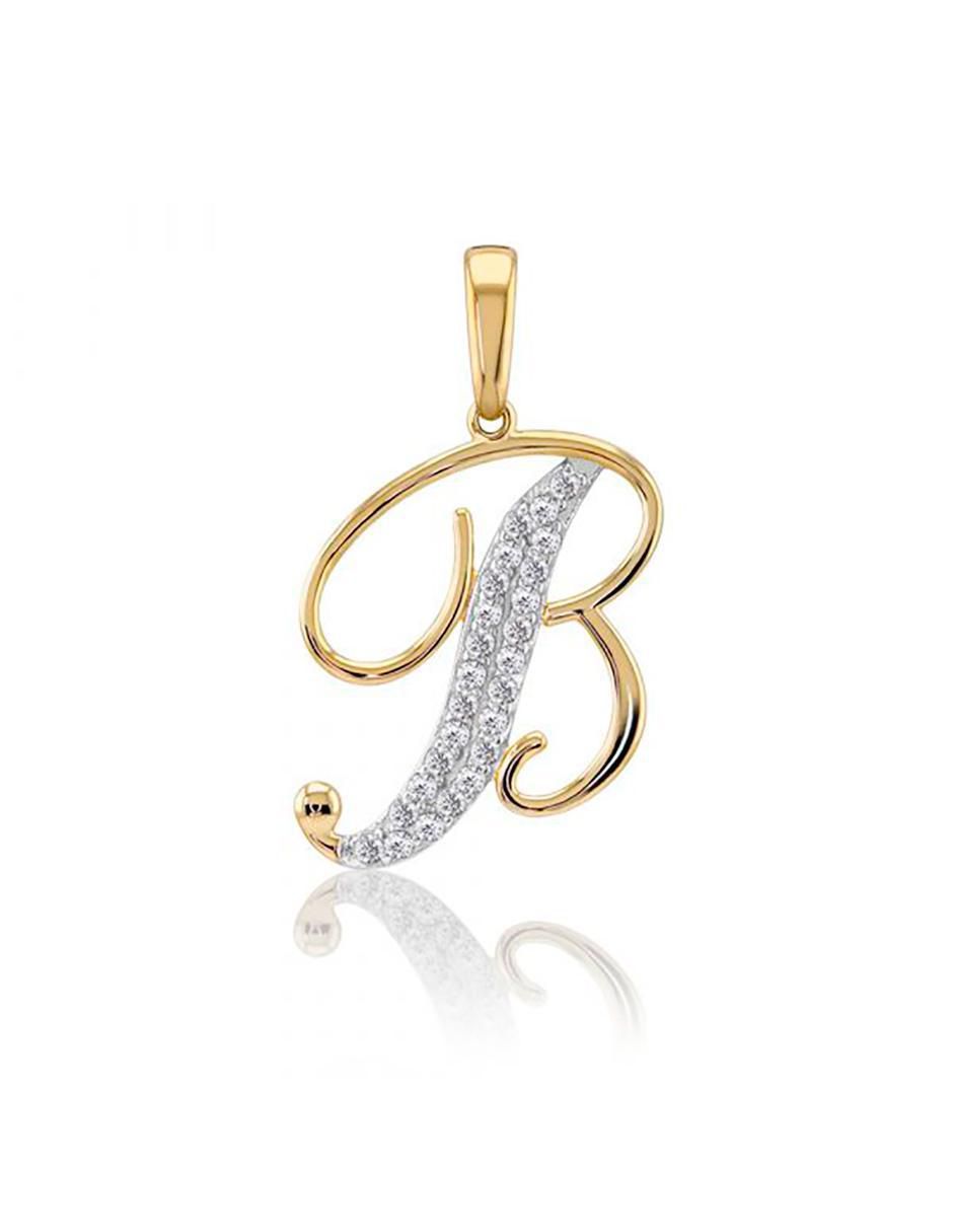 Dije de letra b de oro 10 K zirconia