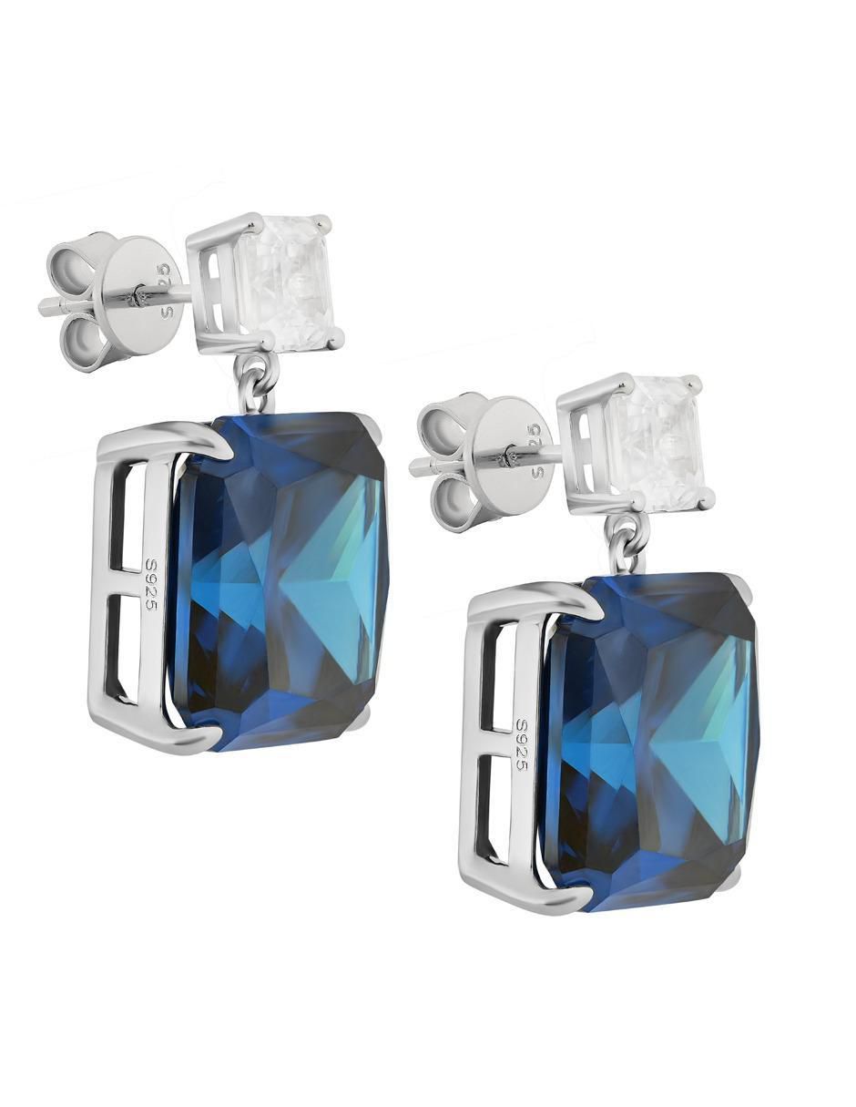 Aretes cuadrados de plata P 925 con acabado plateado zafiro 2