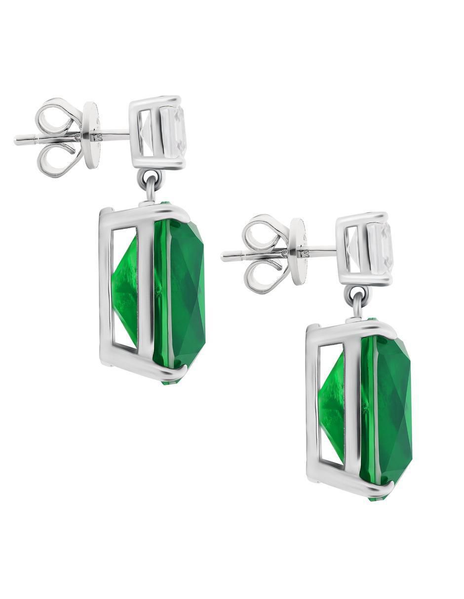 Aretes cuadrados de plata P 925 con acabado plateado esmeralda 3