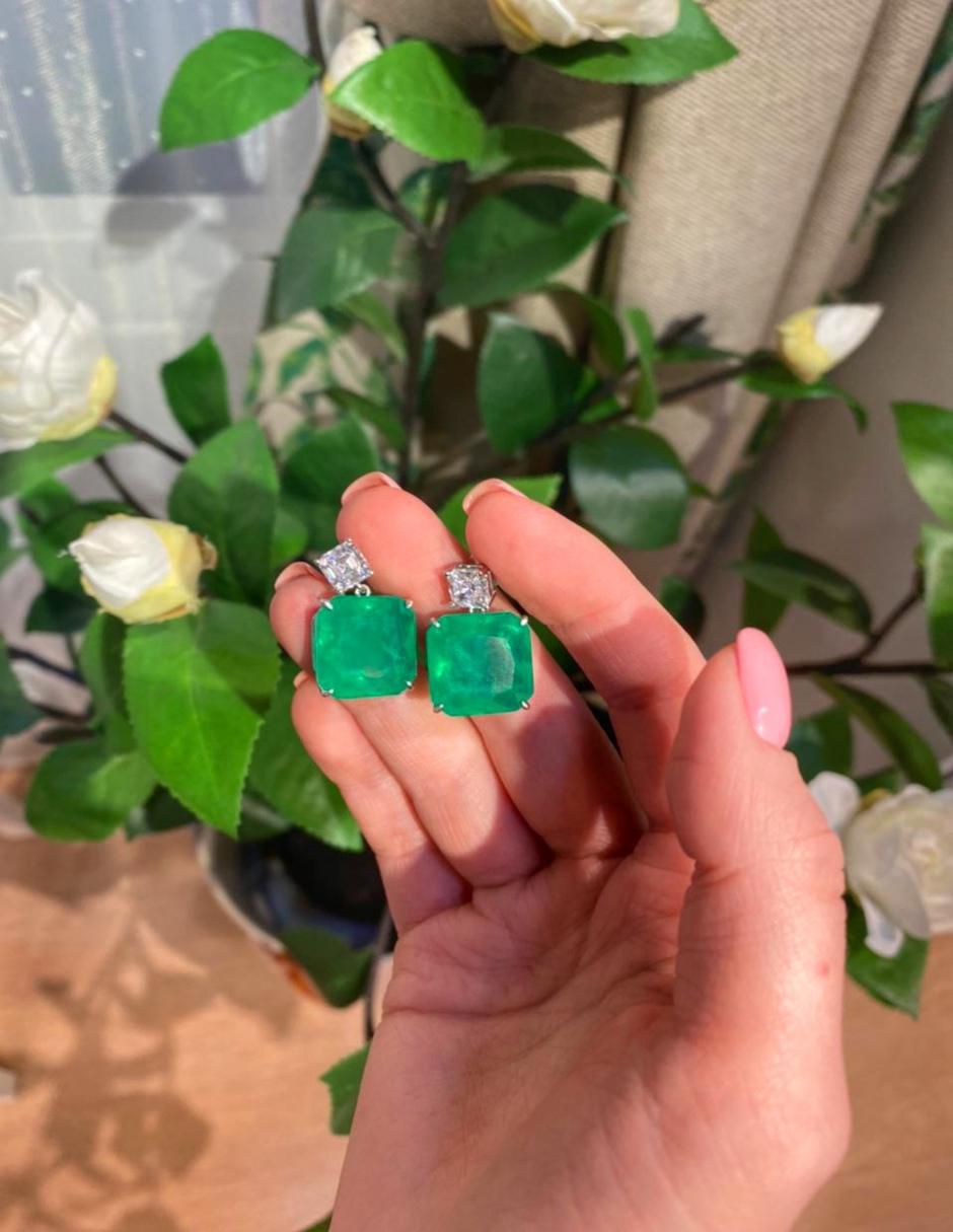 Aretes cuadrados de plata P 925 con acabado plateado esmeralda 4