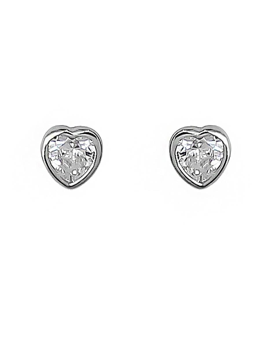 Broqueles de corazón de plata P 925 con acabado baño rodio circonita