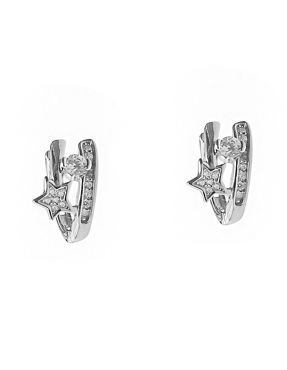 Aretes circulares de plata P 925 con acabado baño rodio circonita Aretes circulares de plata P 925 con acabado baño rodio circonita