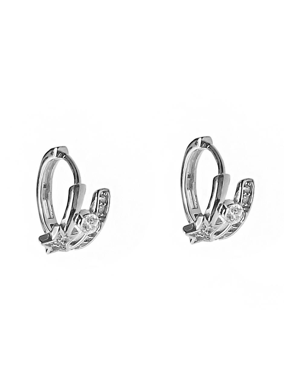Aretes circulares de plata P 925 con acabado baño rodio circonita 2