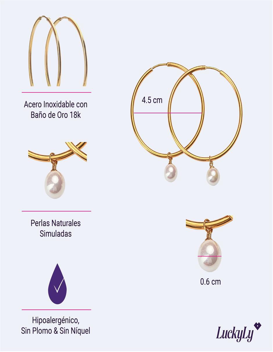 Aretes de aro redondos Adele con acabado baño de oro perla 4