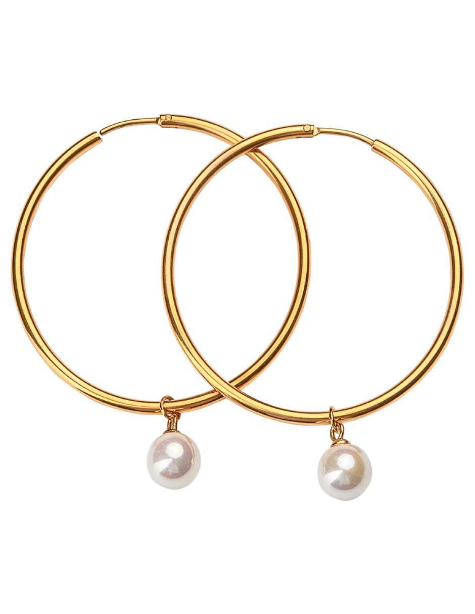 Aretes de aro redondos Adele con acabado baño de oro perla 6