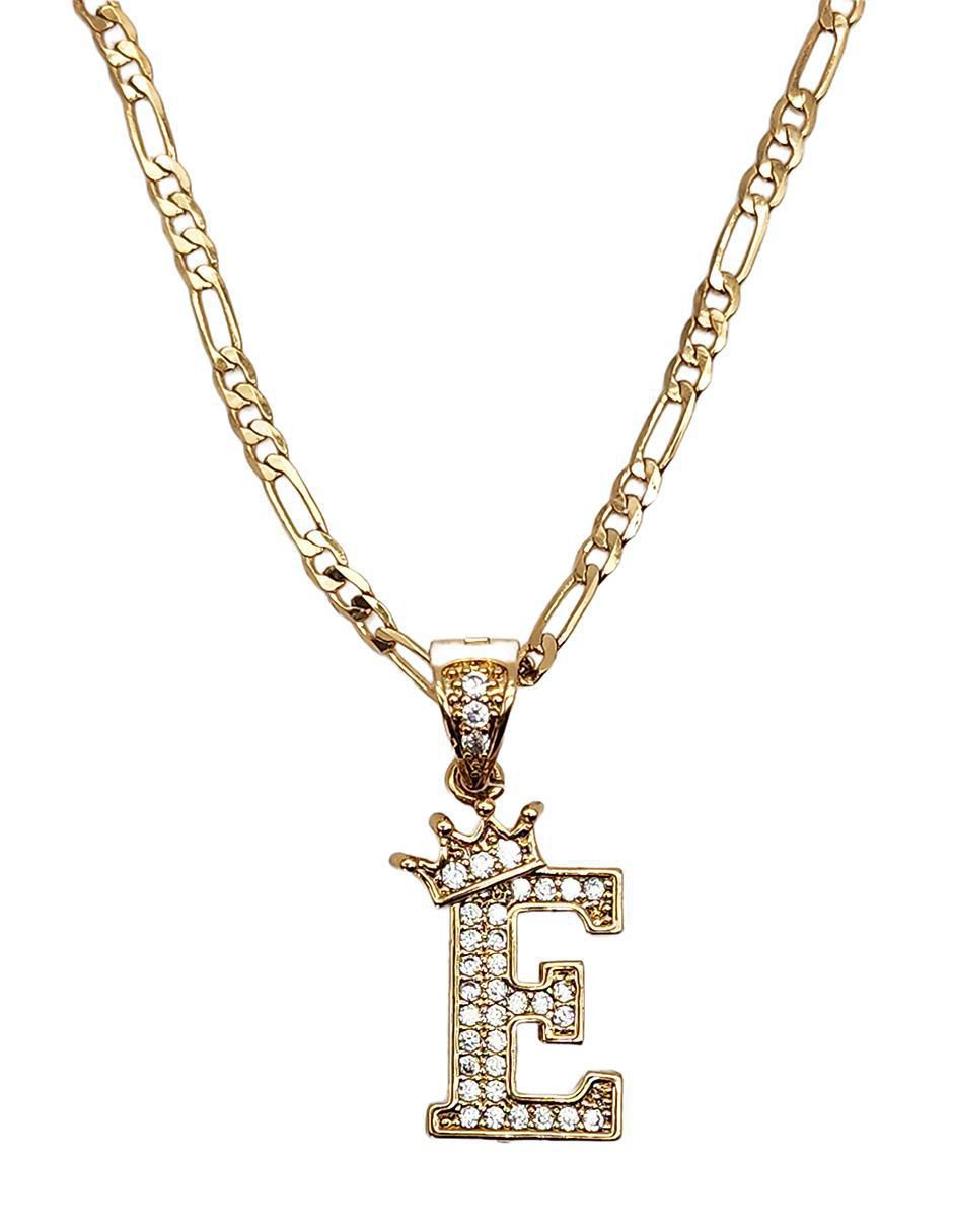 Collar con dije de letra e Letras de oro laminado 10 K 2