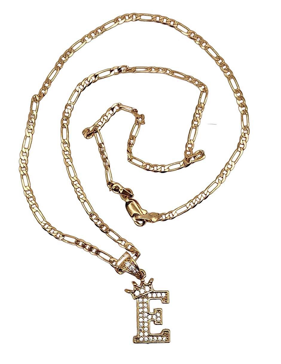 Collar con dije de letra e Letras de oro laminado 10 K 4