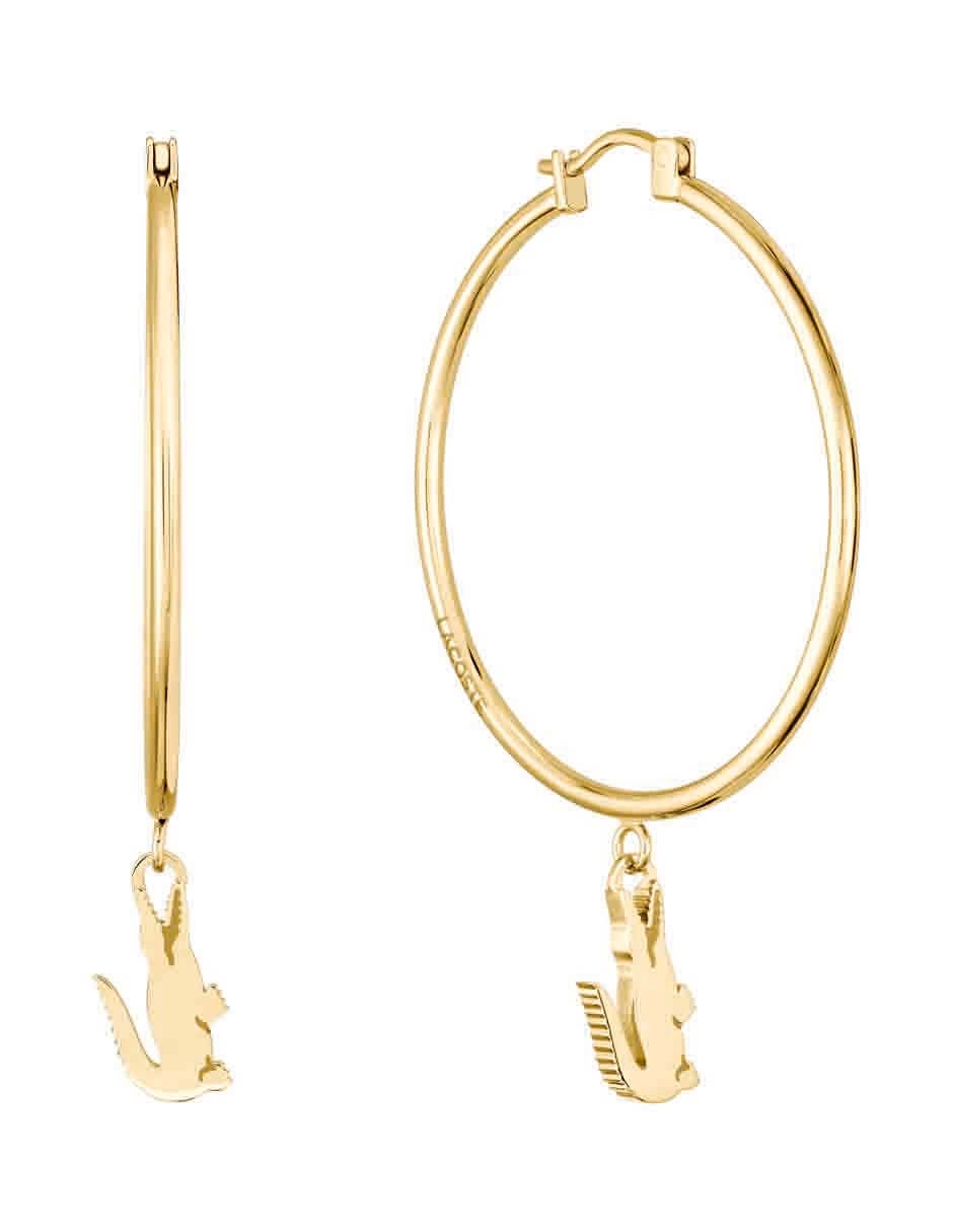 Aretes de aro de logo Crocodile con acabado baño rodio