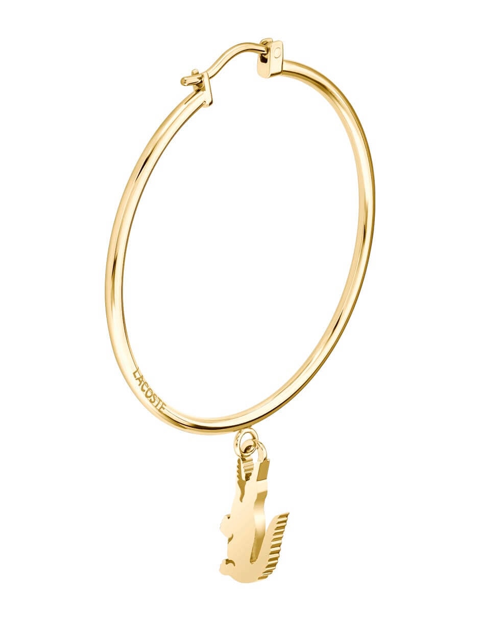 Aretes de aro de logo Crocodile con acabado baño rodio 3