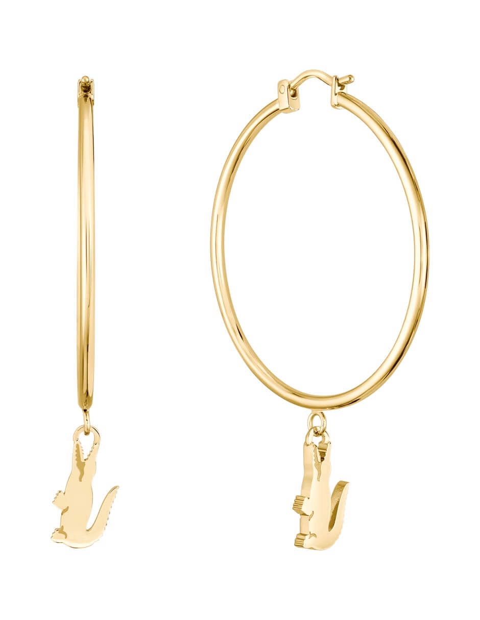 Aretes de aro de logo Crocodile con acabado baño rodio 4