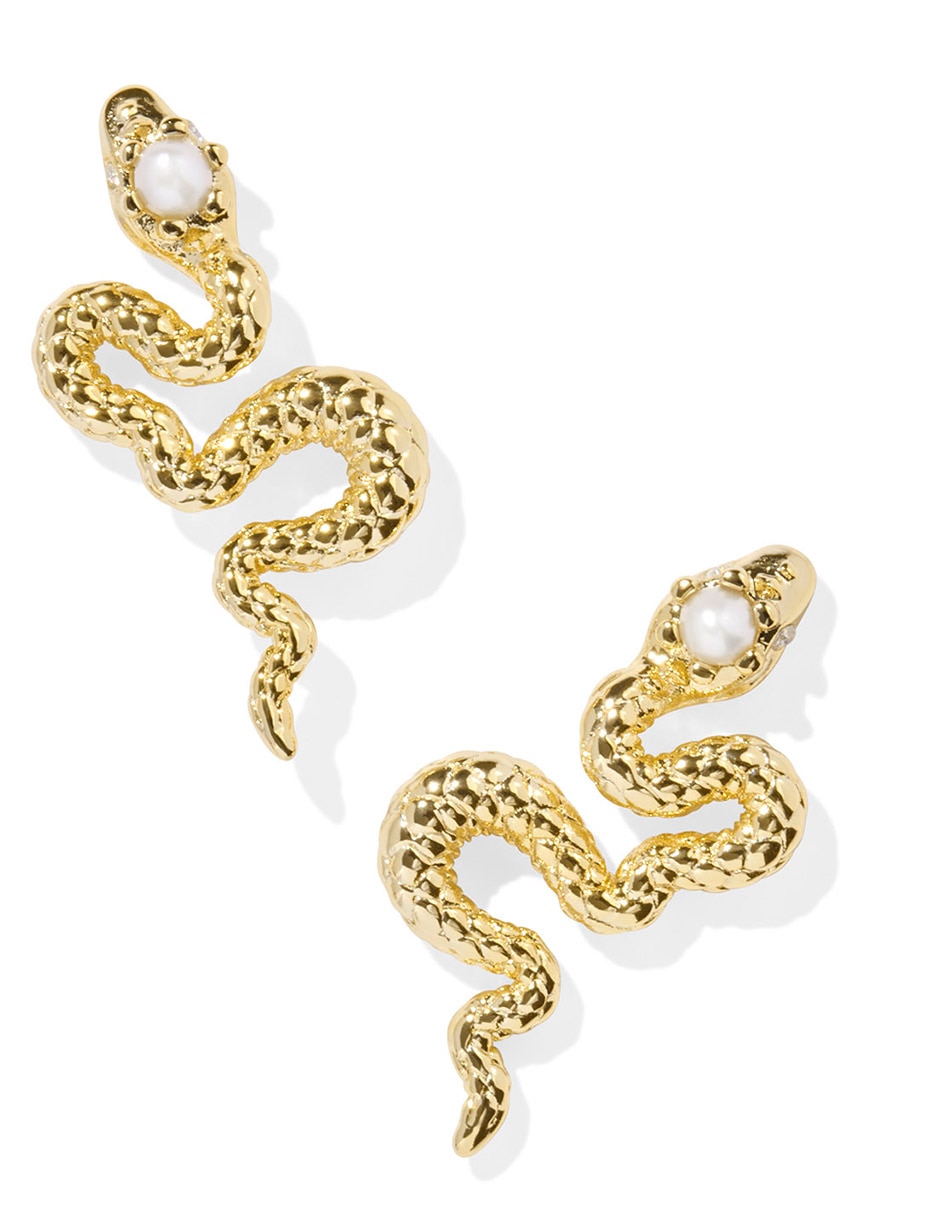 Aretes largos de serpiente con acabado baño de oro 14 K