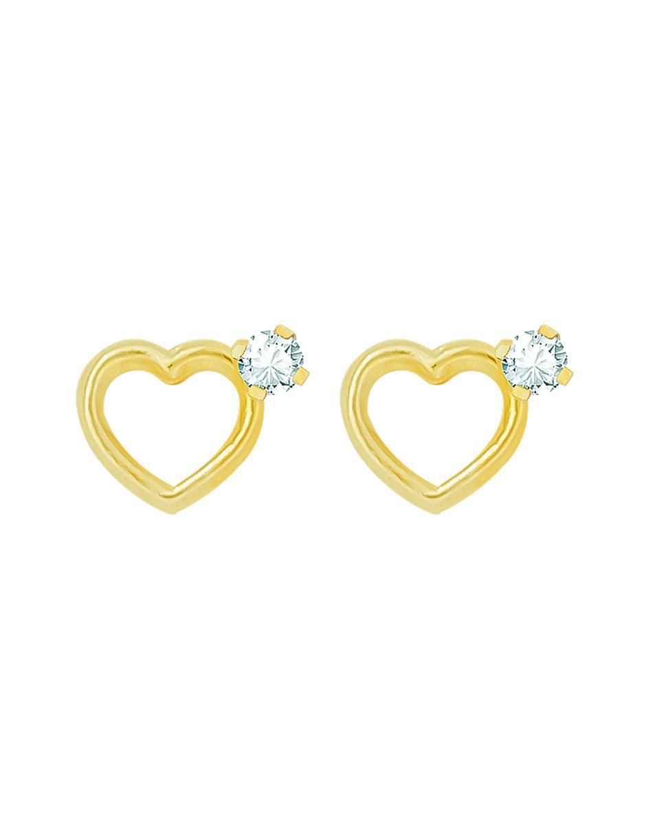 Broqueles de corazón de oro con acabado pavé zirconia Broqueles de corazón de oro con acabado pavé zirconia