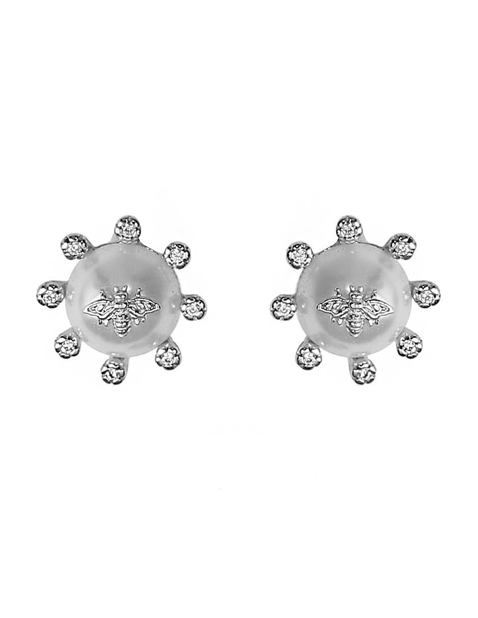 Aretes circulares de plata P 925 con acabado baño rodio perla Aretes circulares de plata P 925 con acabado baño rodio perla