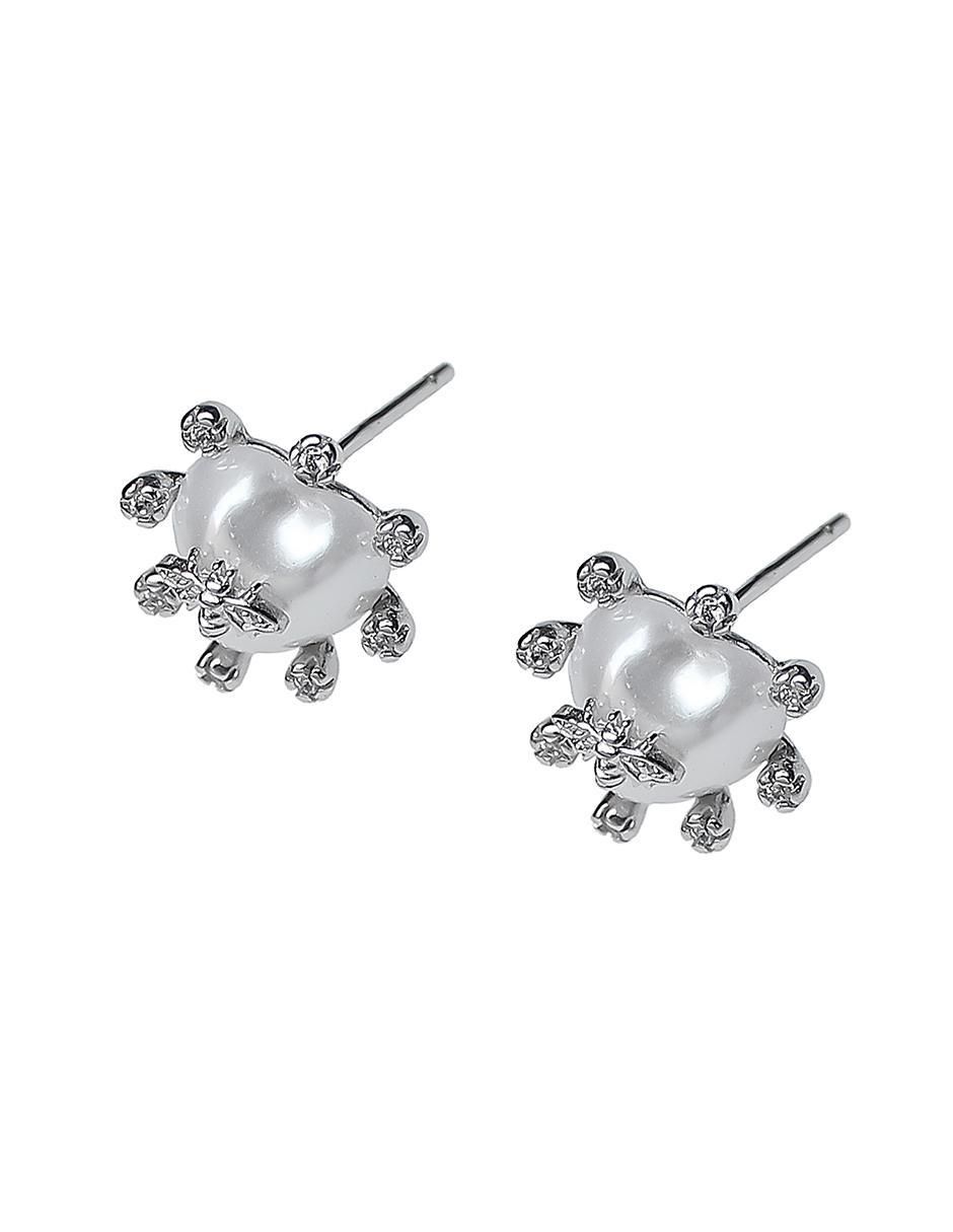 Aretes circulares de plata P 925 con acabado baño rodio perla 2