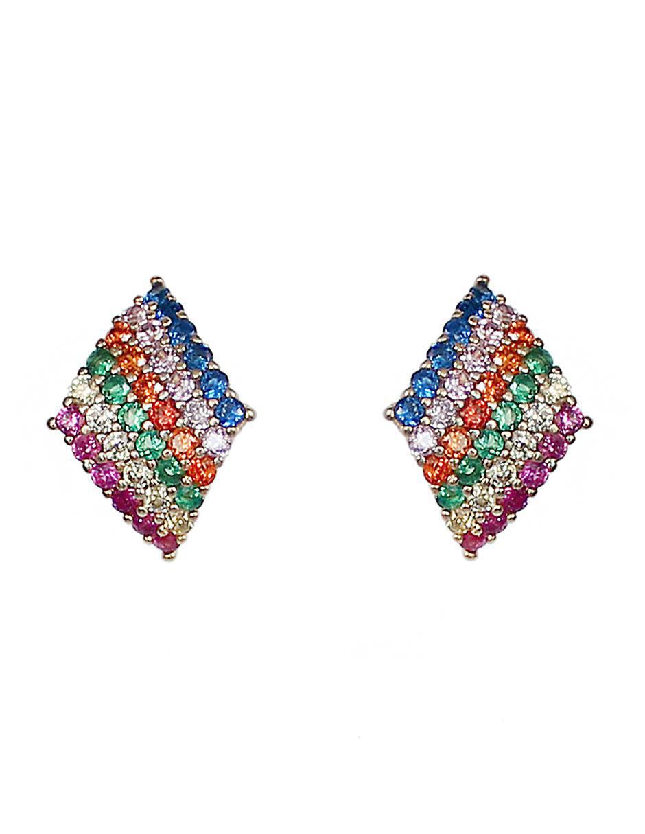 Aretes de rombo de plata P 925 con acabado chapa de oro circonita Aretes de rombo de plata P 925 con acabado chapa de oro circonita