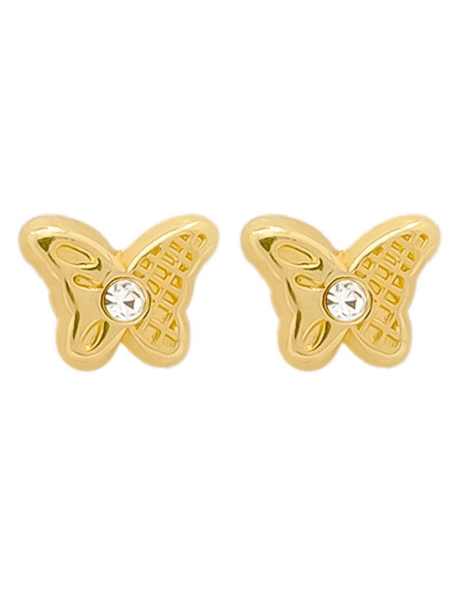 Broqueles de mariposa de oro con acabado brillante zirconia