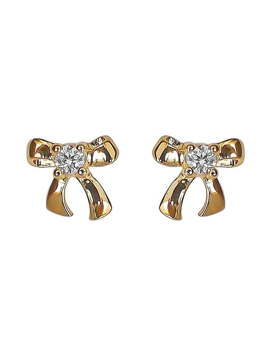 Aretes de moño de plata P 925 con acabado chapa de oro circonita Aretes de moño de plata P 925 con acabado chapa de oro circonita