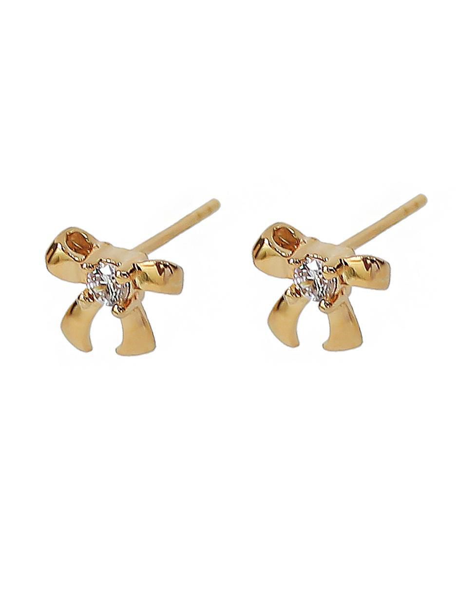 Aretes de moño de plata P 925 con acabado chapa de oro circonita 2