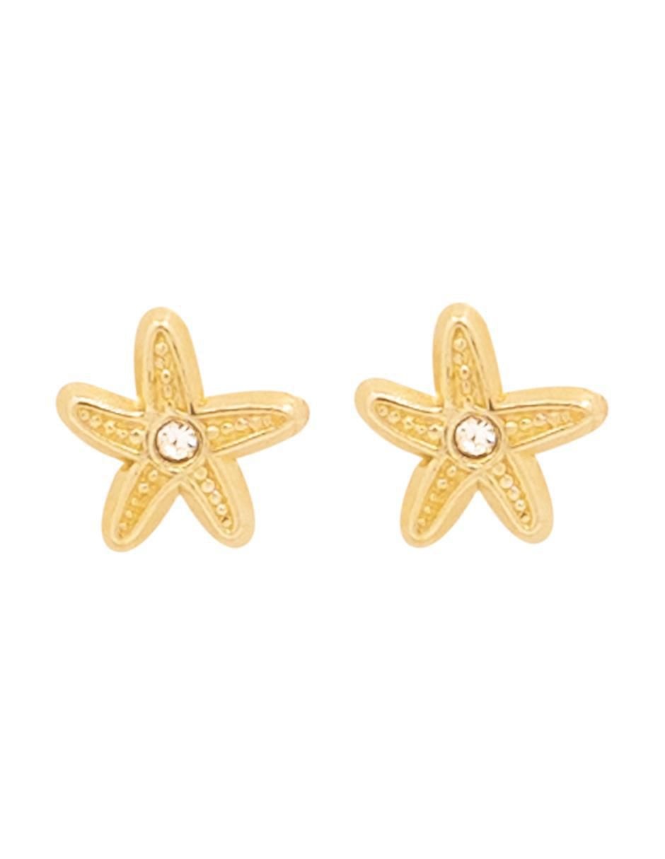 Broqueles de estrella mar de oro amarillo con acabado brillante zirconia Broqueles de estrella mar de oro amarillo con acabado brillante zirconia