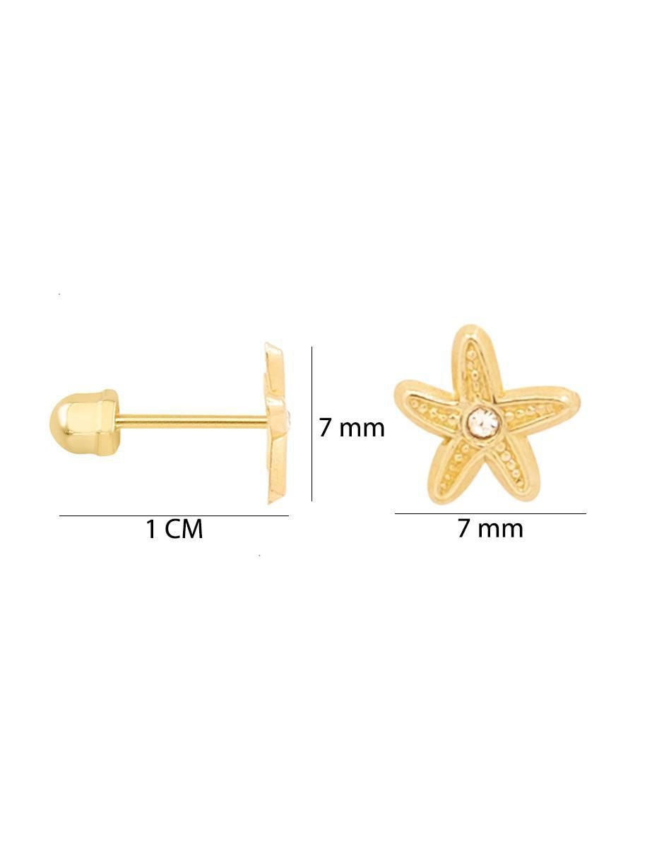 Broqueles de estrella mar de oro amarillo con acabado brillante zirconia 5