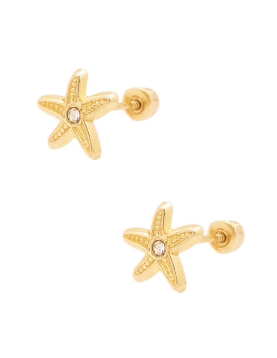 Broqueles de estrella mar de oro amarillo con acabado brillante zirconia 3