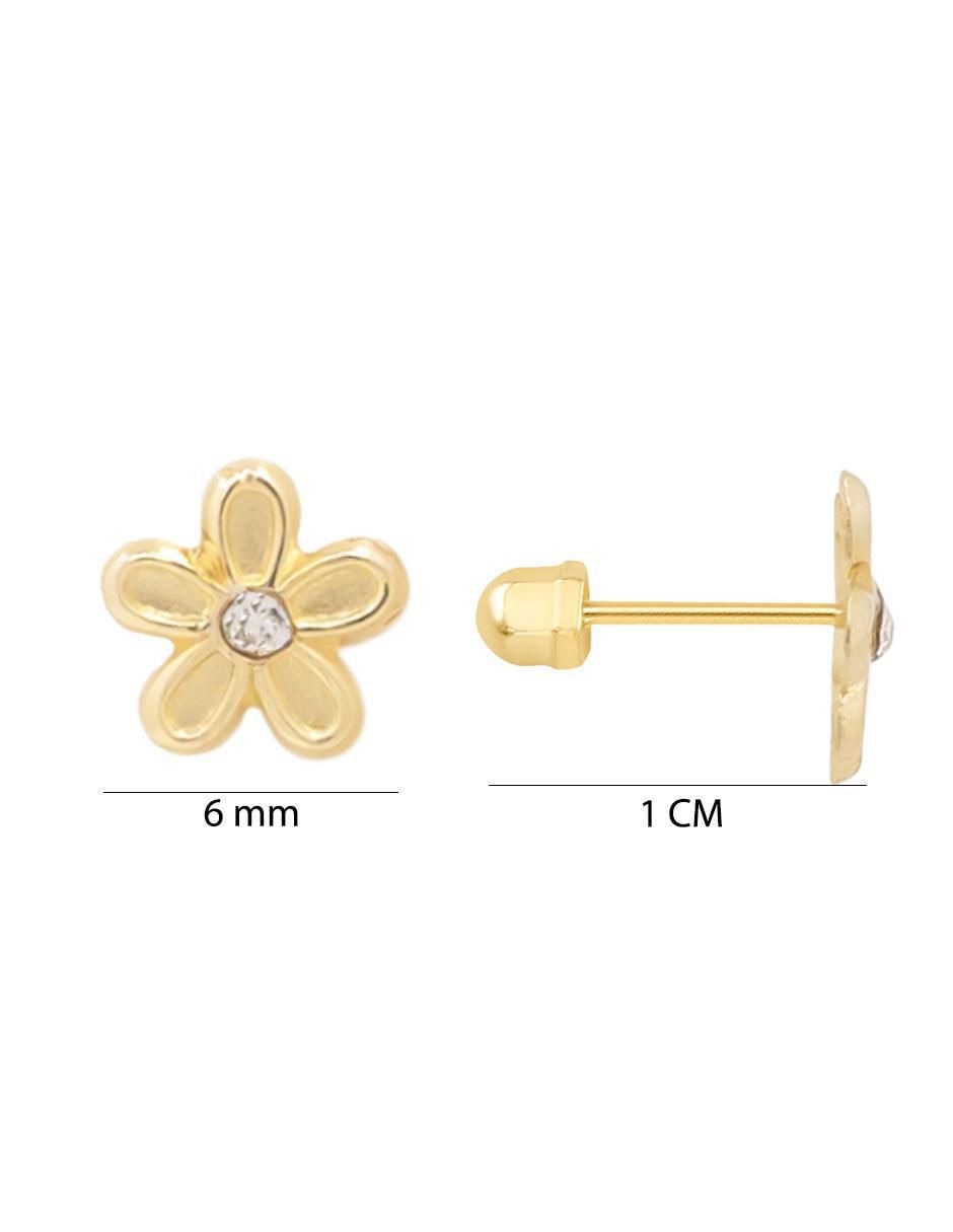 Broqueles de flor de oro amarillo con acabado brillante zirconia 5
