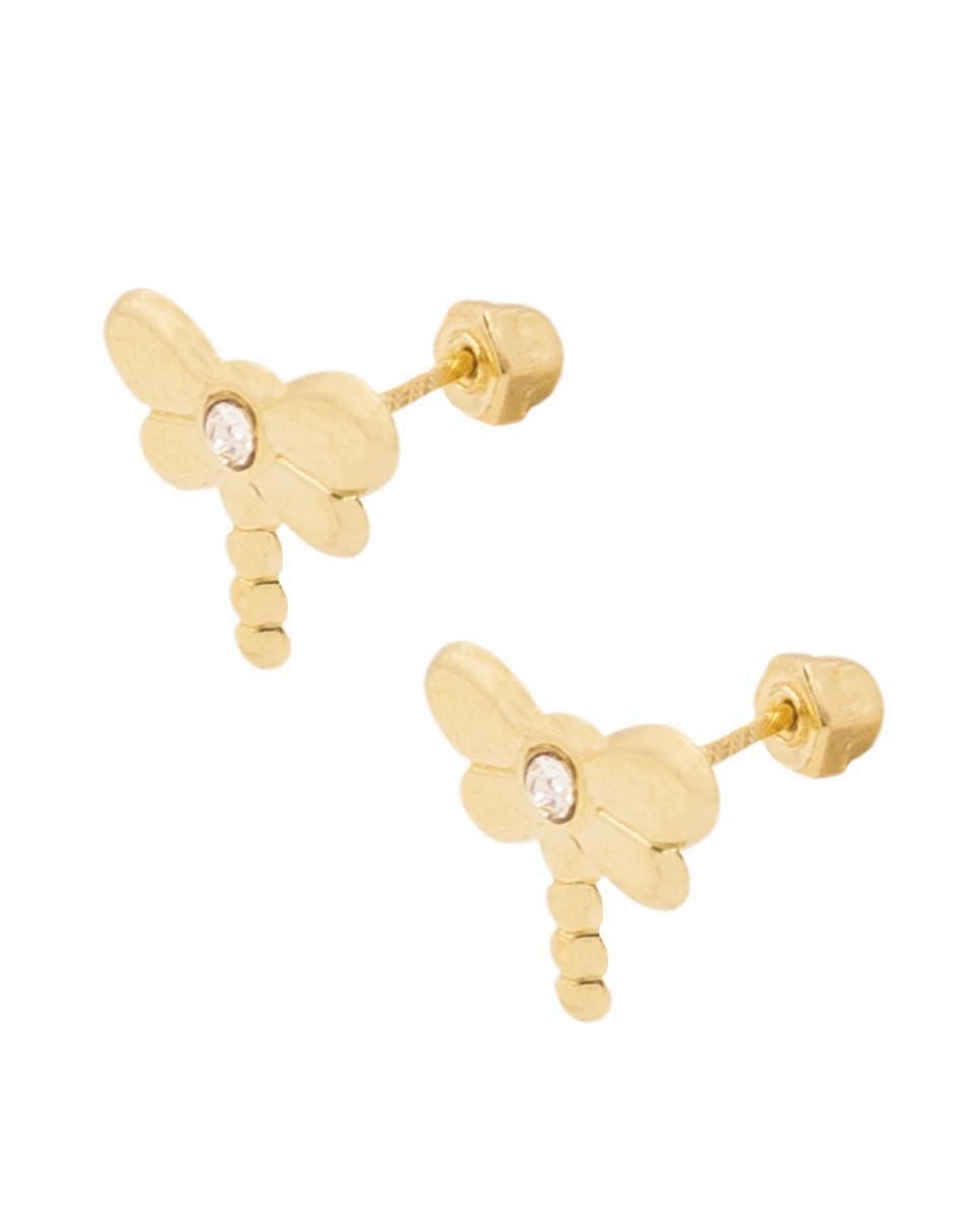Broqueles de libélula de oro amarillo con acabado brillante zirconia 2