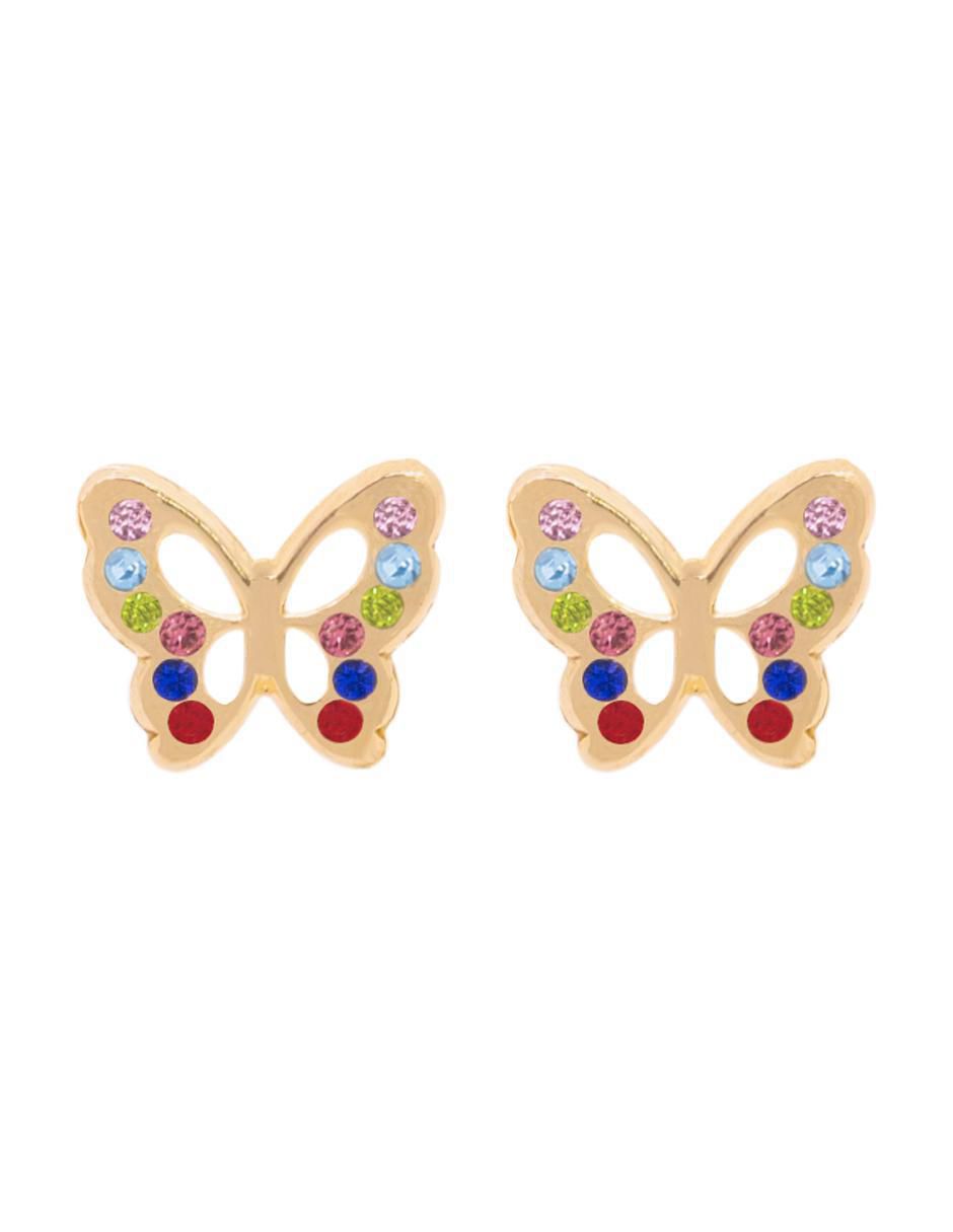 Broqueles de mariposa de oro con acabado brillante zirconia