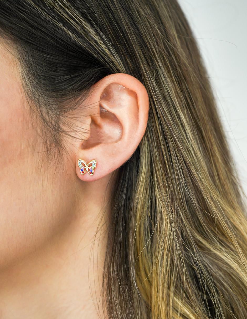 Broqueles de mariposa de oro con acabado brillante zirconia 4