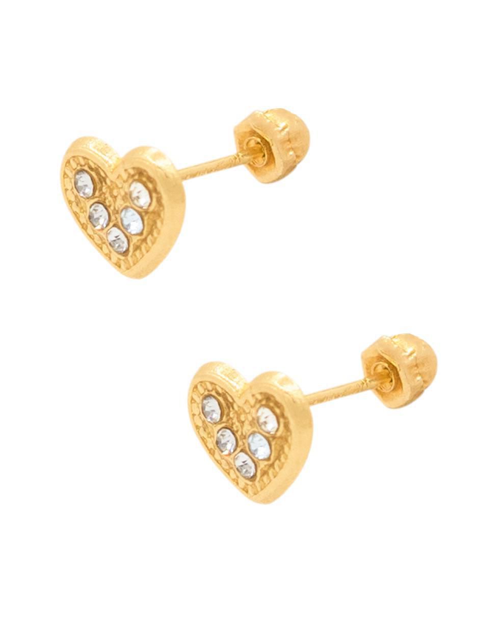 Broqueles de corazón de oro con acabado brillante zirconia 3