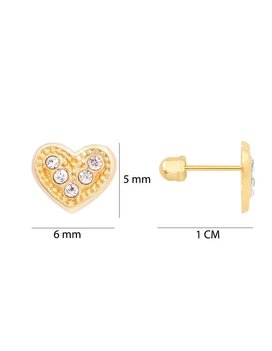 Broqueles de corazón de oro amarillo con acabado brillante zirconia 5