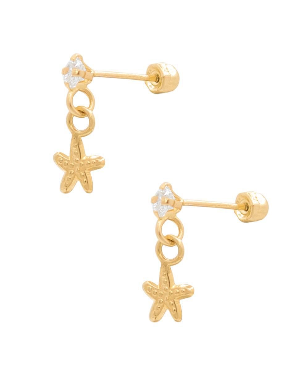 Broqueles de estrella mar de oro amarillo con acabado brillante zirconia 2