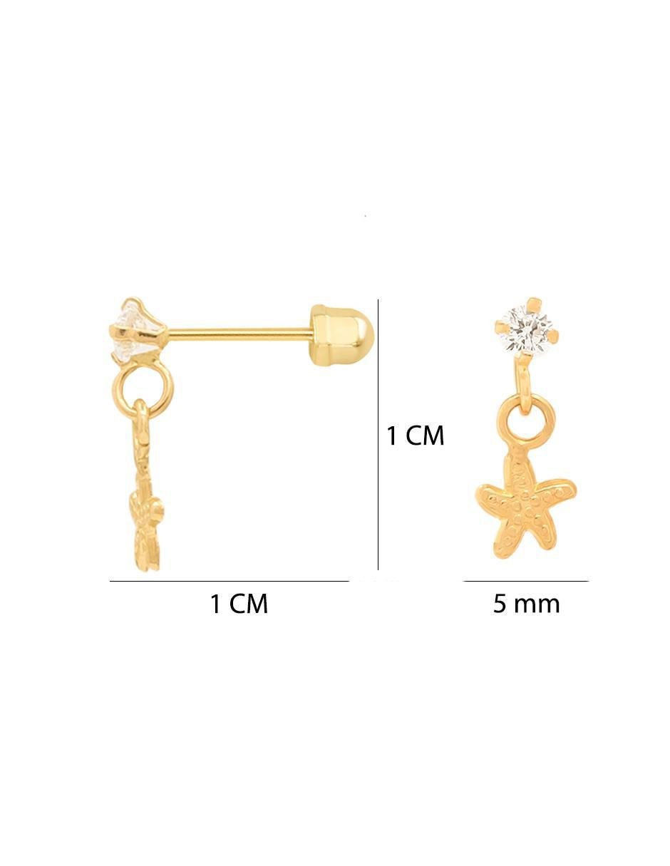 Broqueles de estrella mar de oro amarillo con acabado brillante zirconia 5