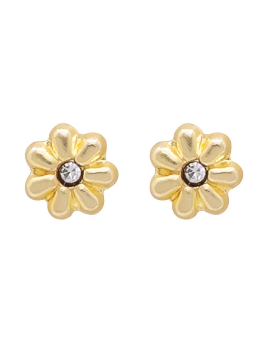 Broqueles de flor de oro amarillo con acabado brillante zirconia Broqueles de flor de oro amarillo con acabado brillante zirconia