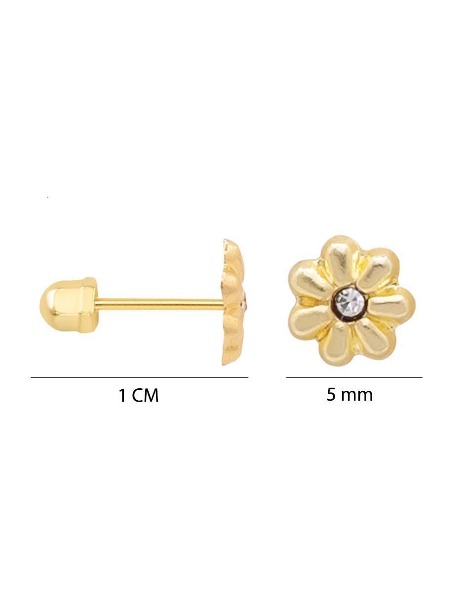 Broqueles de flor de oro amarillo con acabado brillante zirconia 5
