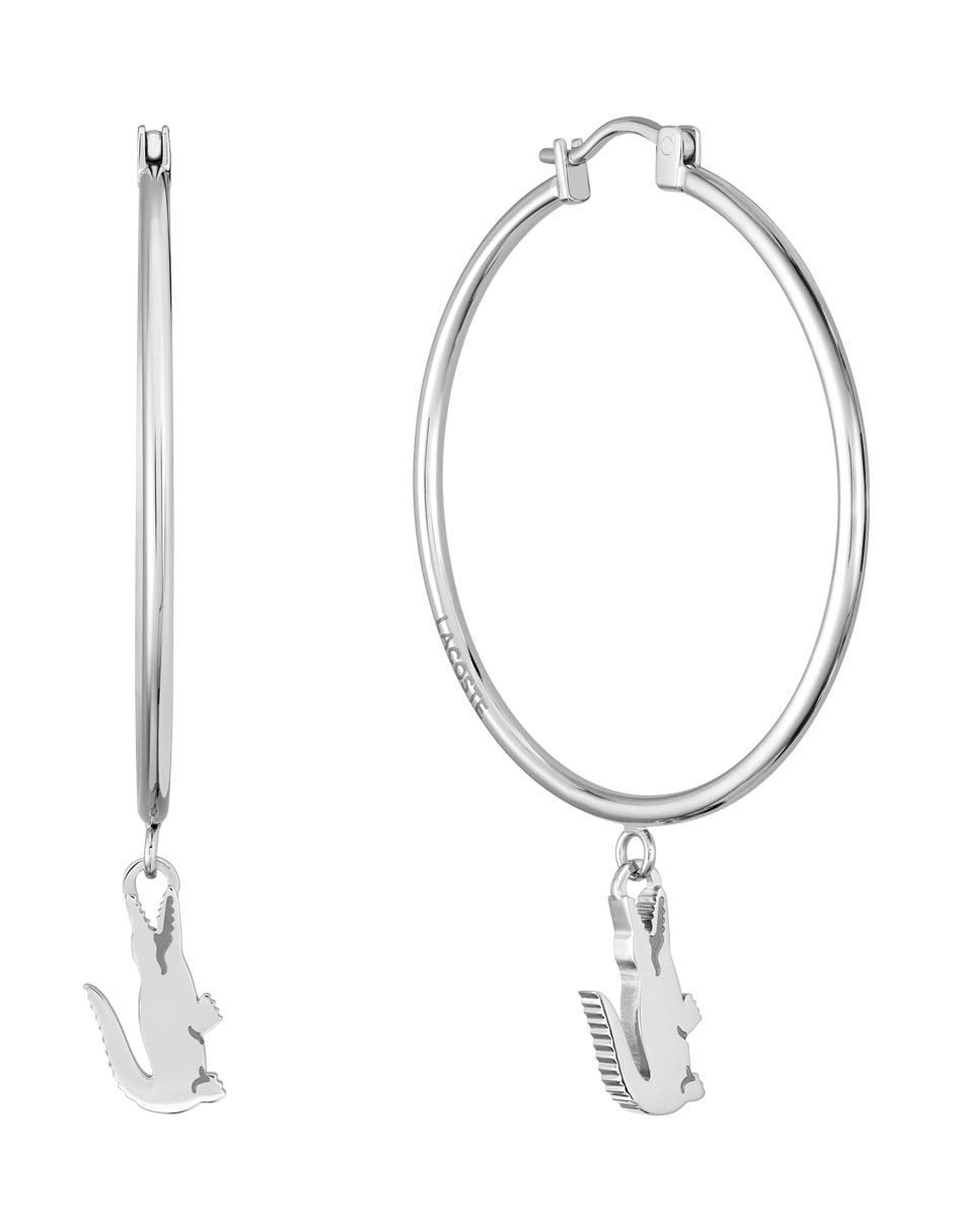 Aretes de aro circulares Cocodrilo Crocodile con acabado brillante