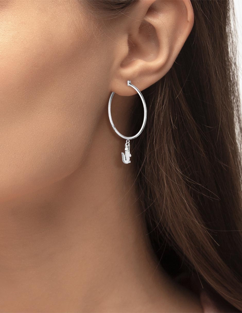 Aretes de aro circulares Cocodrilo Crocodile con acabado brillante 2