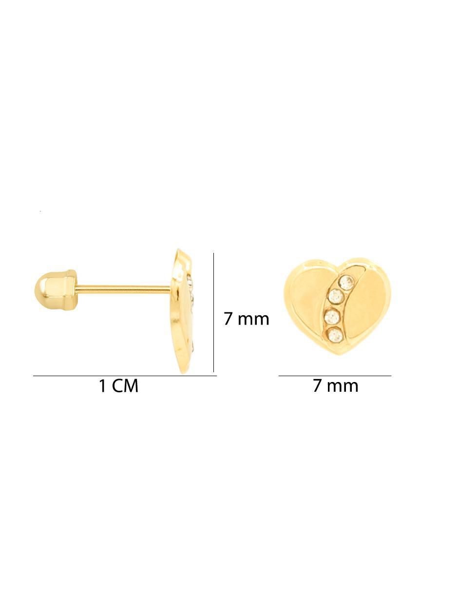 Broqueles de corazón de oro amarillo con acabado brillante zirconia 5