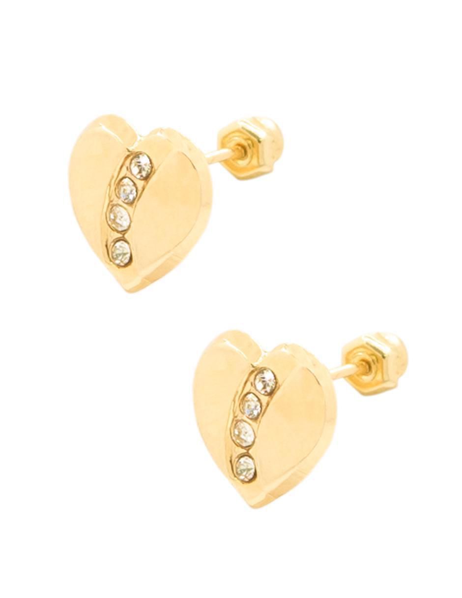 Broqueles de corazón de oro amarillo con acabado brillante zirconia 3