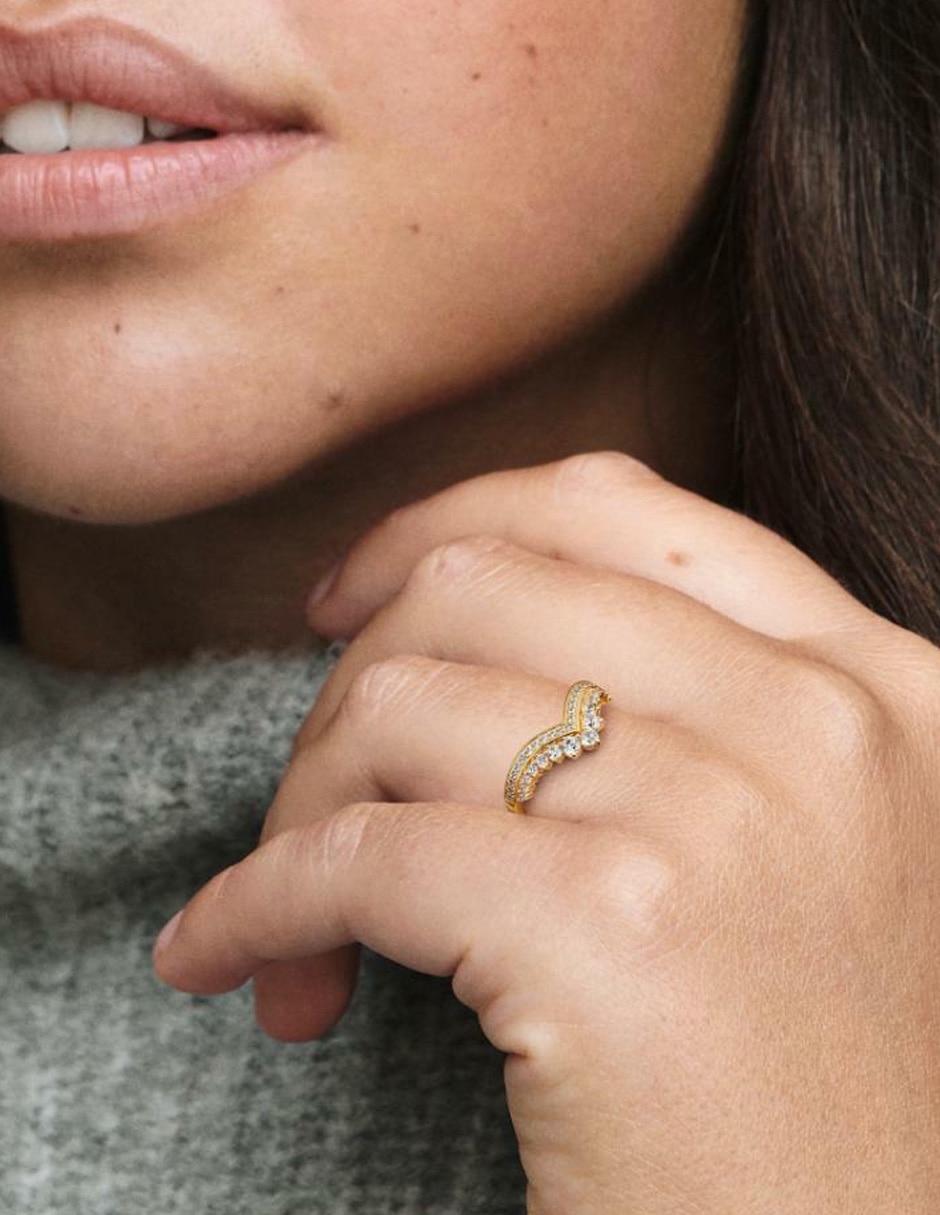 Anillo Timeless de plata P 925 zirconia cúbica con acabado baño de oro 2