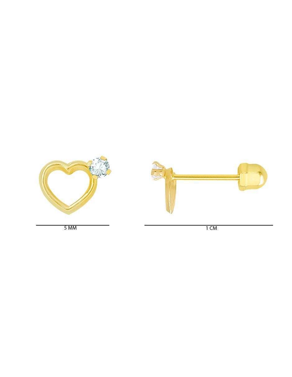 Broqueles de corazón de oro con acabado brillante zirconia
