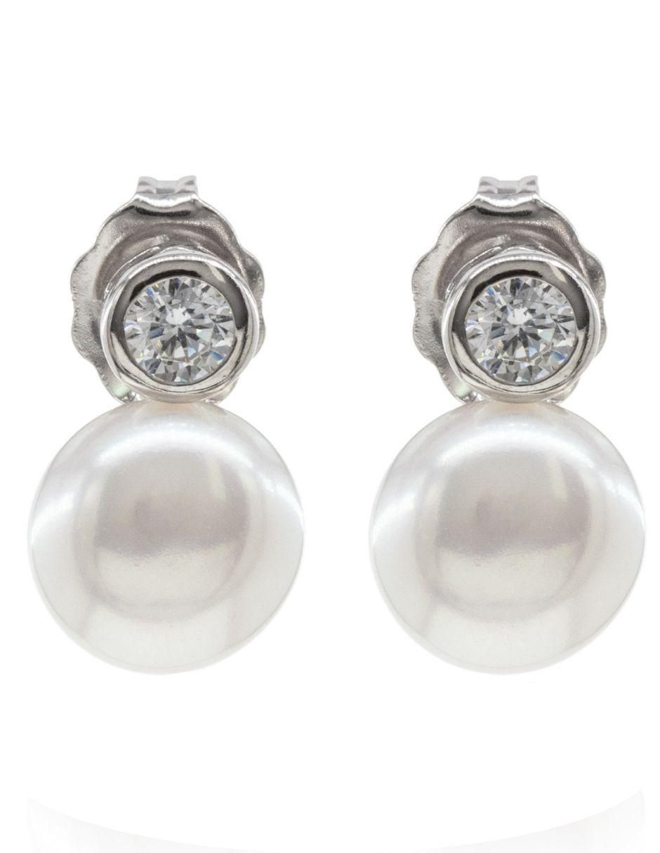 Aretes de círculo de plata P 925 con acabado baño rodio perla