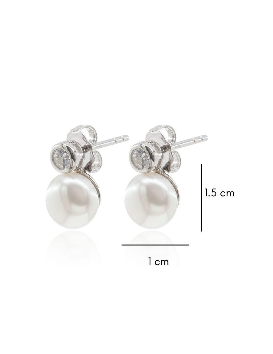Aretes de círculo de plata P 925 con acabado baño rodio perla 3
