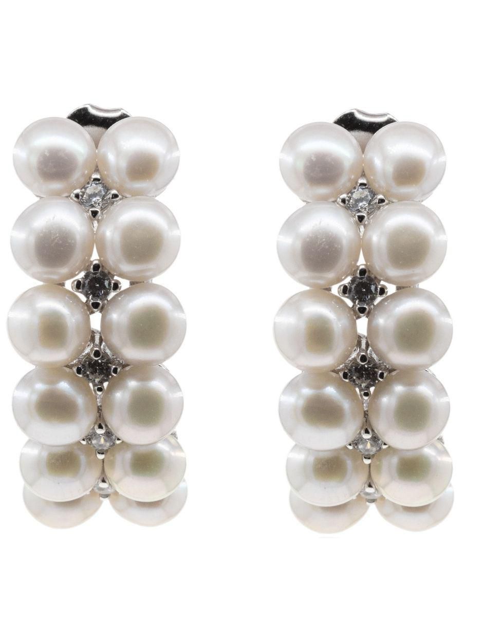 Aretes de plata P 925 con acabado baño rodio perla